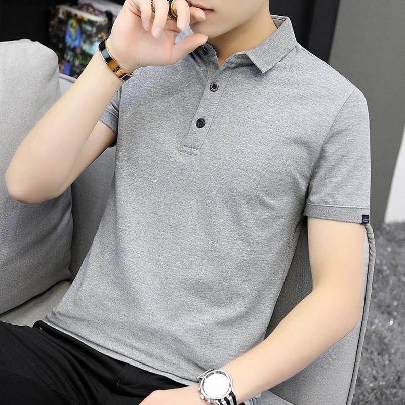 Solid color polo shirt men's short sleeve pure cotton Korean fashion slim tide brand half sleeve clothes men's Paul Lapel T-shirt