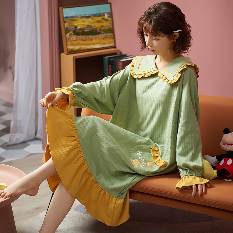 Cotton nightdress women's pajamas women's summer loose oversize Student Korean lovely spring and autumn winter fat mm home wear