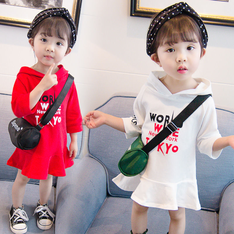 Spring and autumn baby girl's Hooded Dress with 7-sleeve girl's dress children's skirt 1-3 years old 4 Korean version