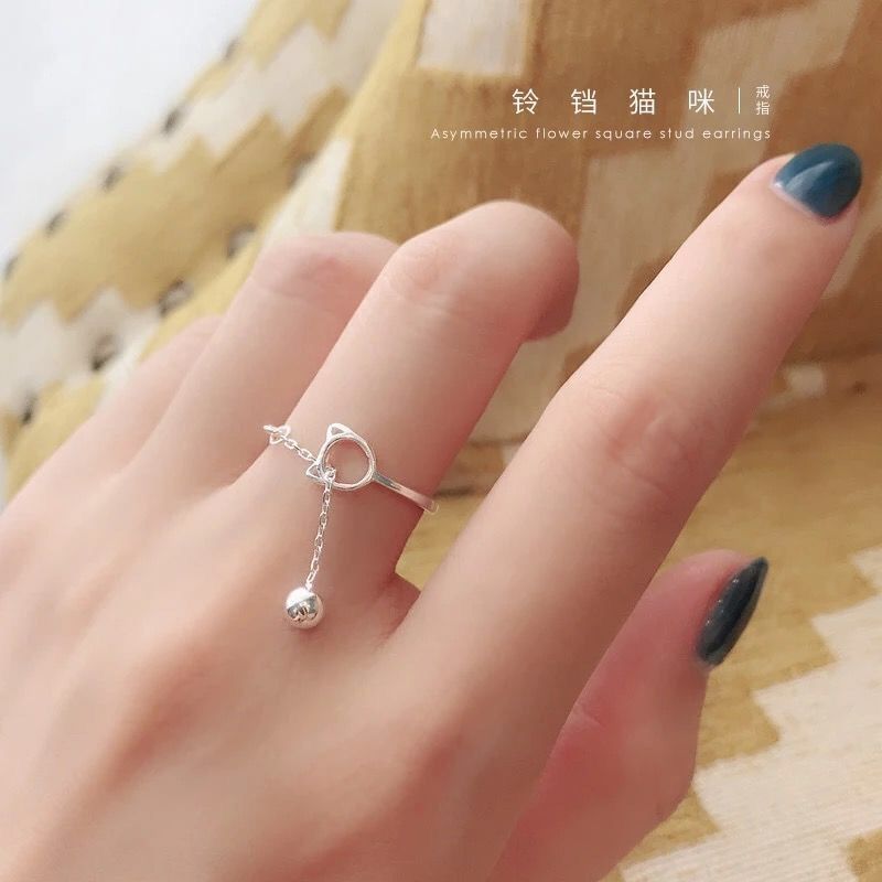 Cute cat bell ring bracelet necklace girl student girl friend little fresh tail ring girl's design