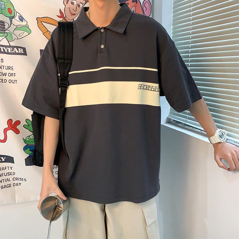 Summer new Hong Kong Style Polo Shirt Short Sleeve T-Shirt boys Korean loose versatile T-shirt fashion net red ins top
