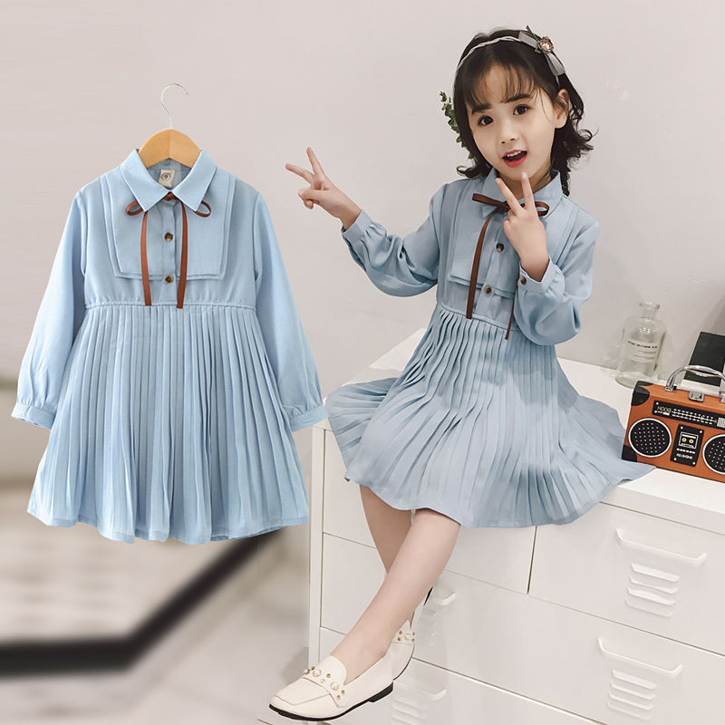 Children's wear girls spring and autumn college style Pleated Dress New children's autumn Fashion Chiffon Skirt foreign style