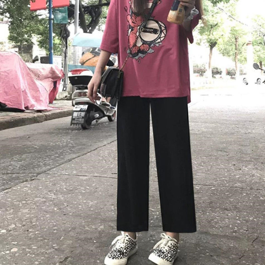 Women's wide leg pants autumn and winter new Korean loose drape elastic waist versatile slim student casual straight Capris