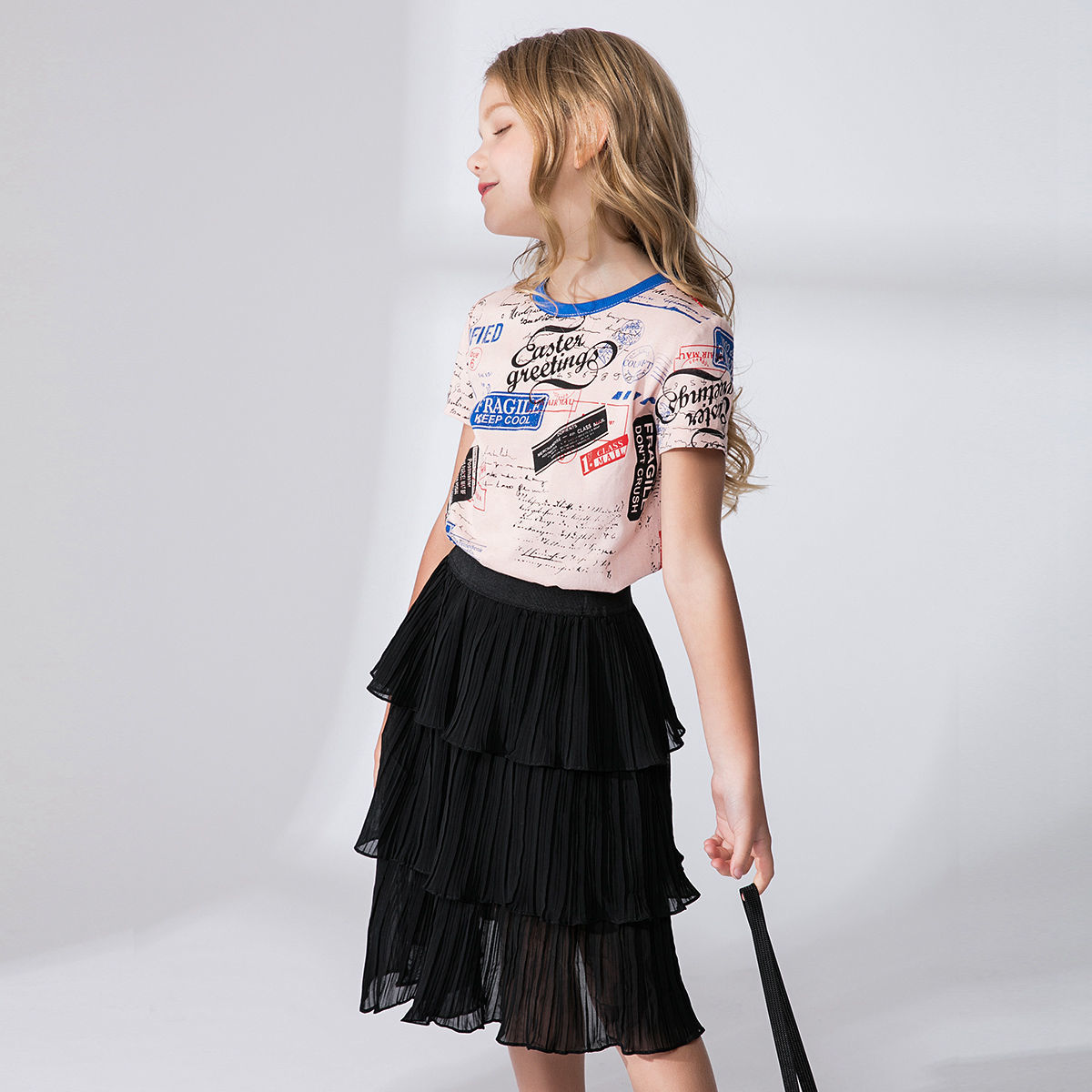 Mickey Dingdang girls' summer suit dress pure cotton 2020 foreign style cake skirt fashion short sleeve children's skirt two piece set
