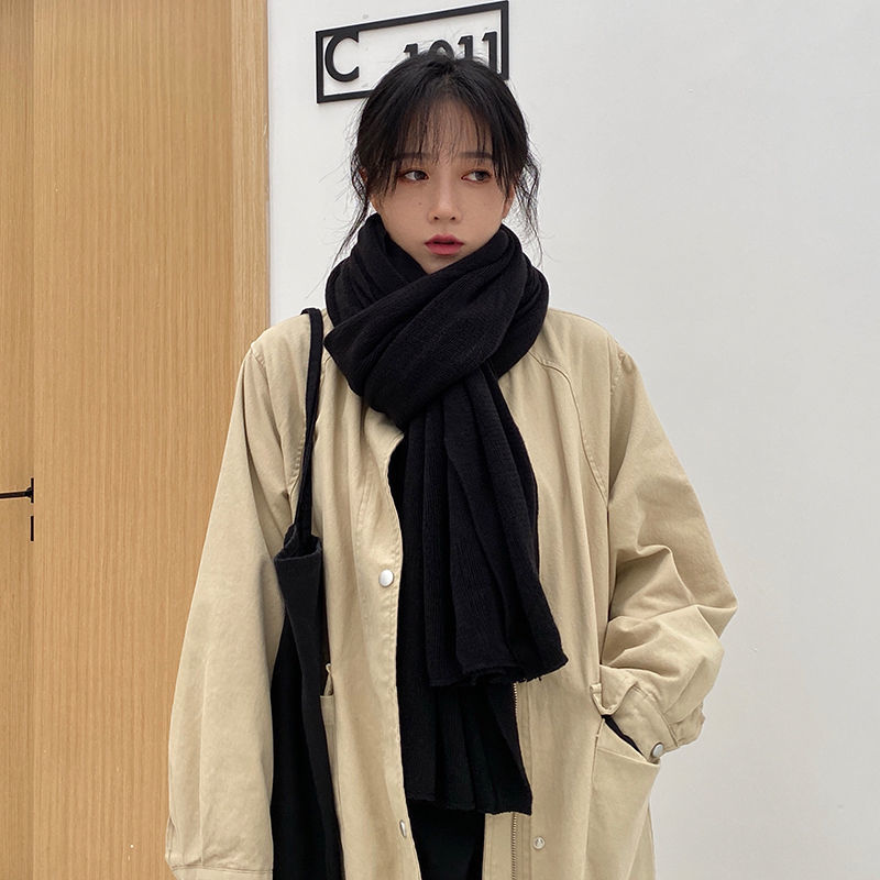 Black scarf women's winter net red thick versatile student's lovely knitting collar autumn winter warm couple long