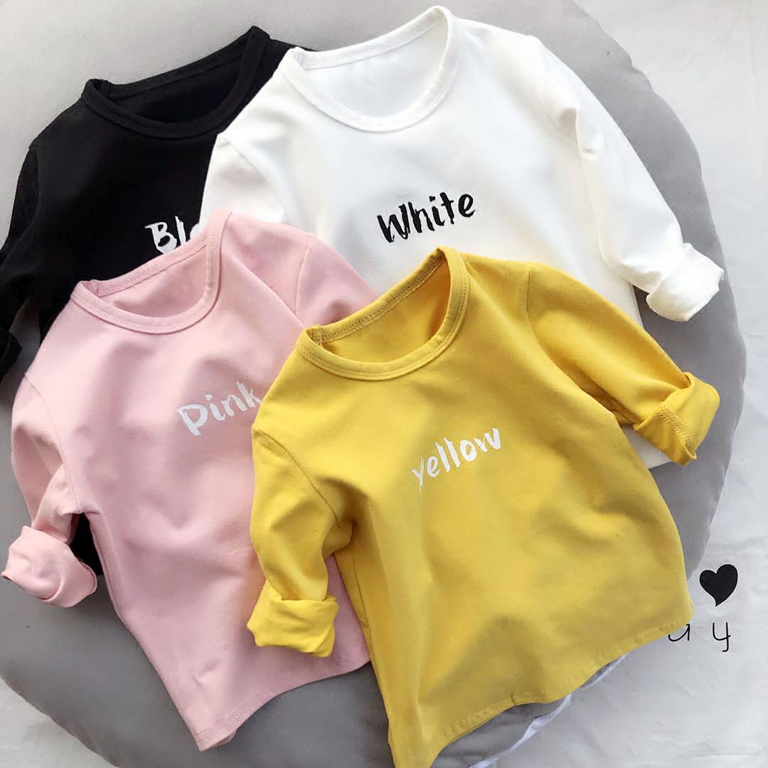 Cotton 2020 children's base coat spring and Autumn New Korean boys' solid top girls' round neck long sleeve T-shirt