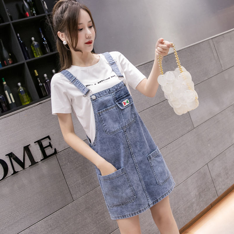 Denim strap skirt women's summer 2020 new women's summer dress small dress age reduction versatile skirt