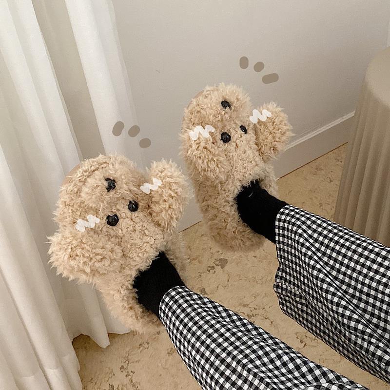 Cotton slippers women's all inclusive heel cute cartoon girl ventricular antiskid warm Plush home shoes winter