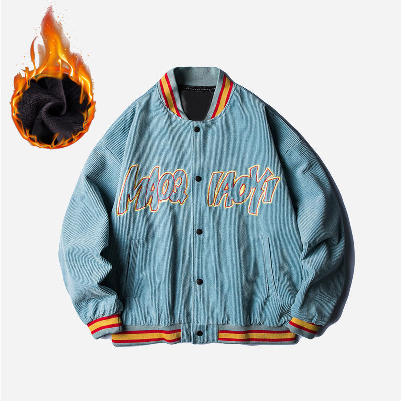 New lovers in spring and autumn European and American street retro corduroy Baseball Jacket men's fashion brand loose embroidered jacket