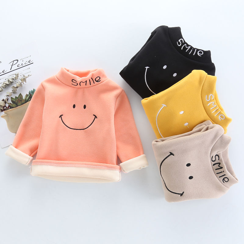 Children's autumn and winter high collar bottoming Shirt Plush 2020 new Korean children's wear boys and Girls Long Sleeve T-Shirt Top