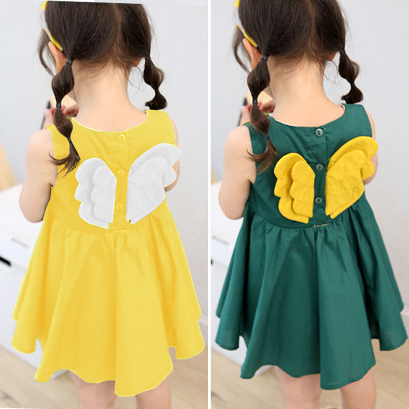 Girls' vest skirt summer dress new children's greasy wings Pleated Dress princess skirt