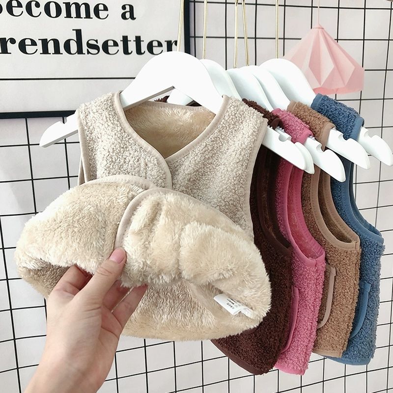 Children's new cashmere vest baby boys and girls warm double cashmere vest children wear fashionable inside and outside