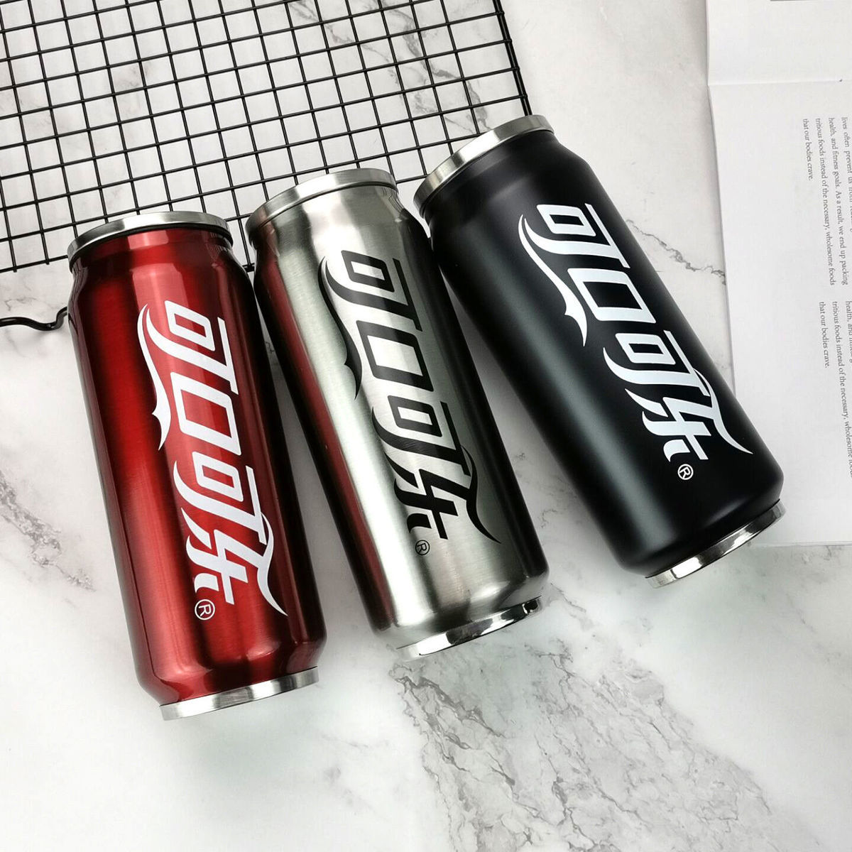 Large capacity straw thermos cup for boys and girls students personality trend coke can 304 stainless steel lovers lovely water cup