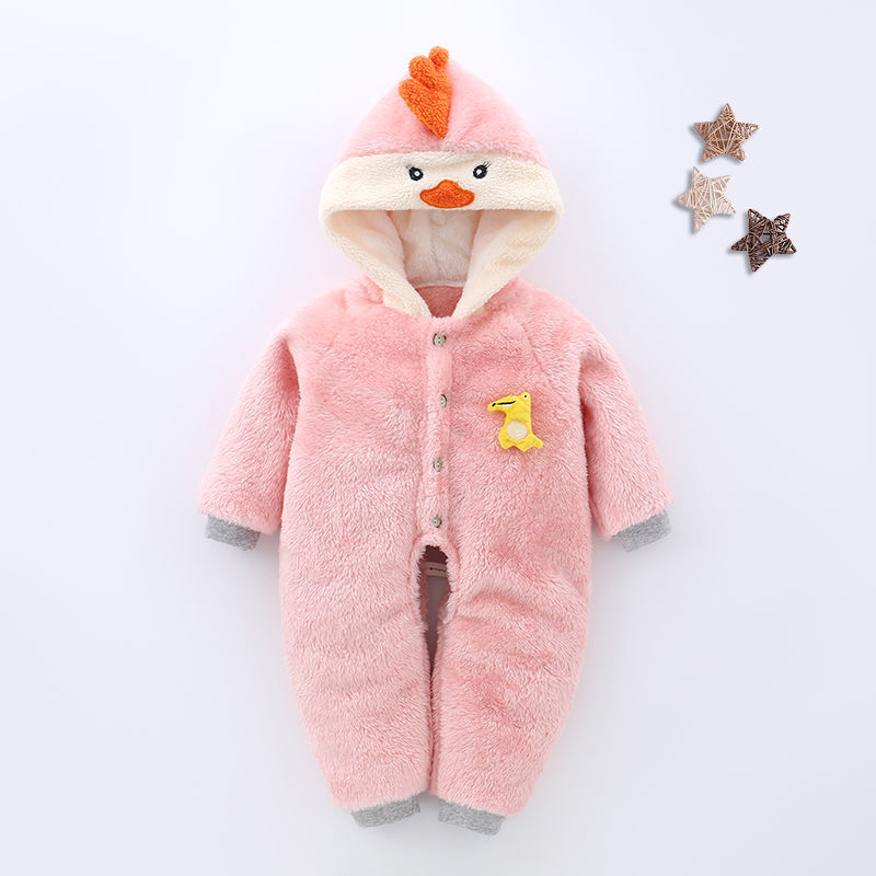 Baby's one-piece clothes autumn and winter Plush double-sided cashmere open-end cover pants for home keeping warm