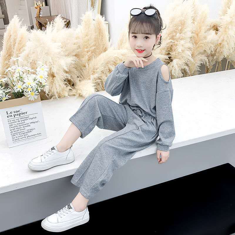 Girls' Leisure Sports parent-child suit fall 2020 new Zhongda children's short long sleeve sweater + wide leg pants