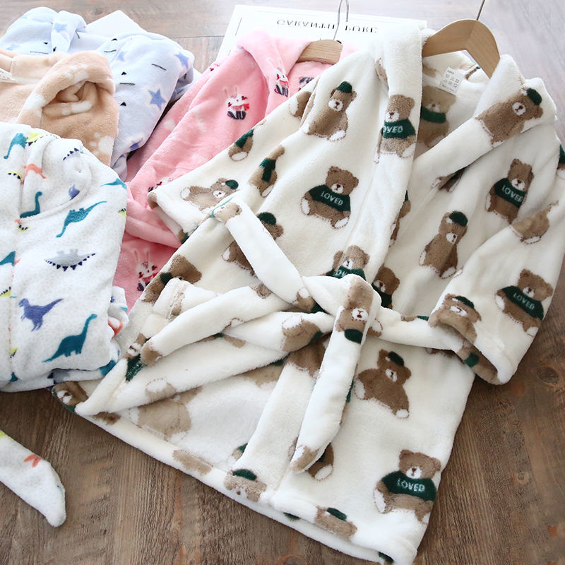 Autumn and winter 2020 children cartoon flannel bathrobe home clothes bathrobe boys and girls baby Nightgown Pajamas four seasons