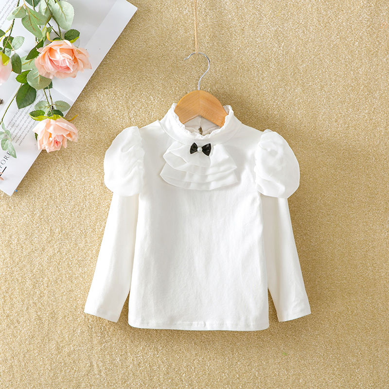 Cotton baby shirt white Long Sleeve autumn clothes baby collar spring and autumn clothes girls' undershirt children's wear