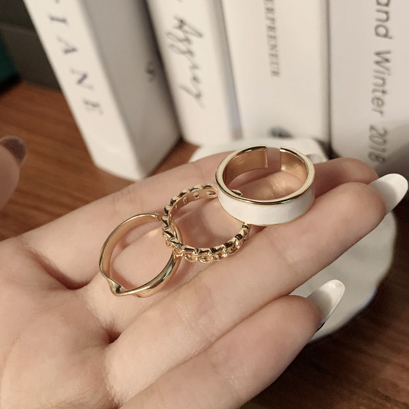 Fashion plain ring 3-piece suit combination fashion cool wind mouth adjustable index finger ring