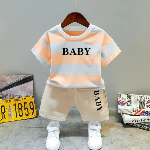 Cotton boys' summer suit 2020 New Stripe children's short sleeve baby T-shirt + shorts