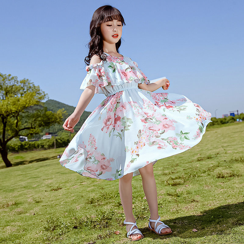 Girls' dress summer dress 2020 new middle-aged and older children's summer children's skirt Chiffon foreign style little girls' princess skirt