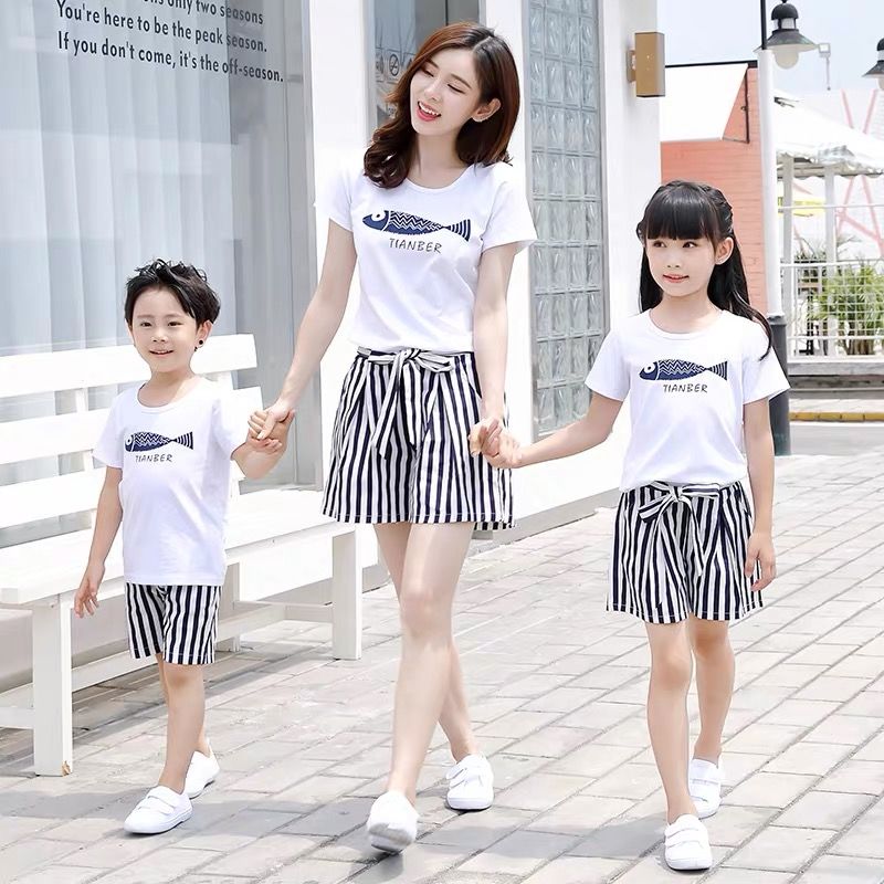 Pure cotton parent child summer new short sleeve T-shirt women's mother child fashion children's wear men's and women's