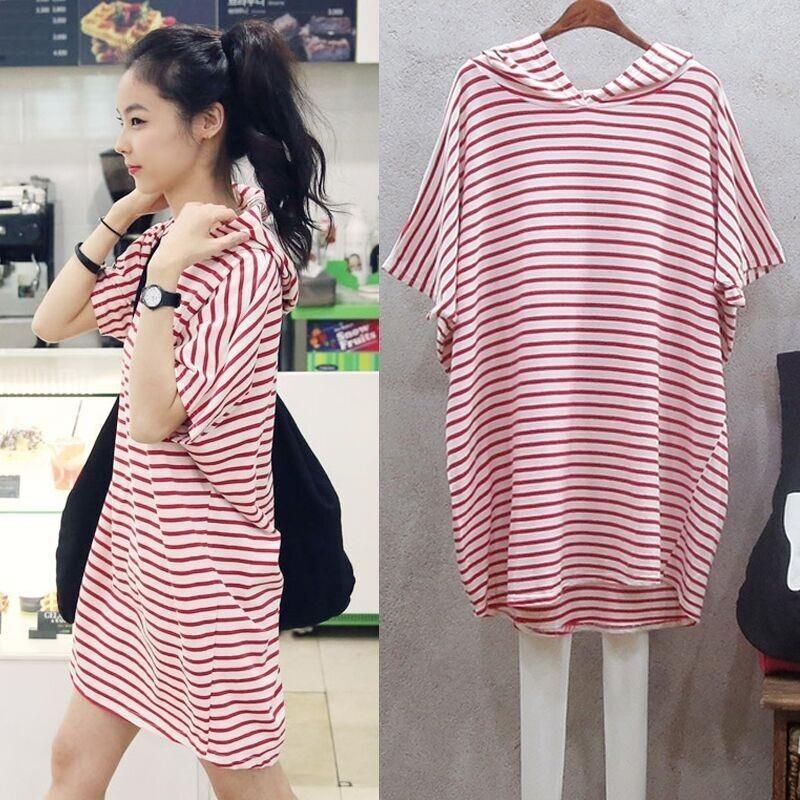 Spring and summer new Korean loose large size beach skirt hooded short sleeve T-shirt skirt loose slim dress women's summer