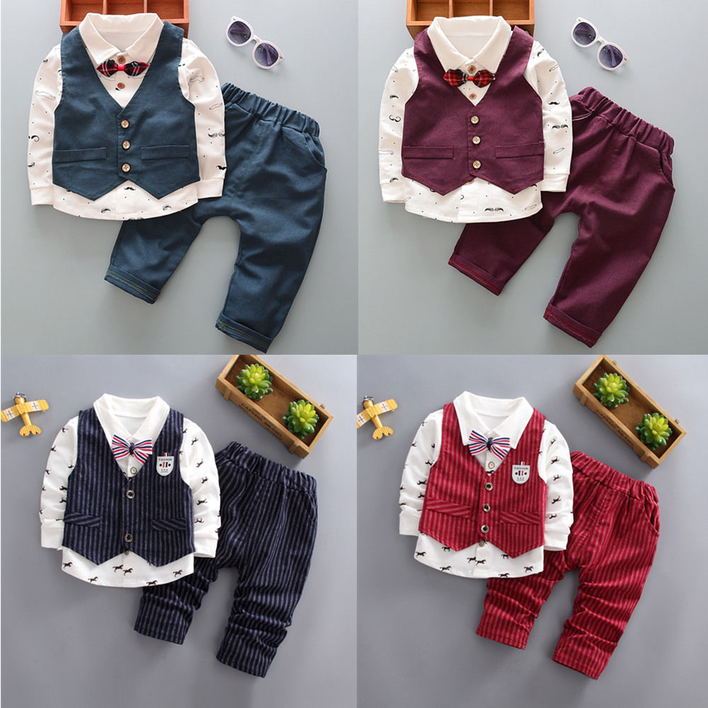 Boys' spring and autumn vest three piece suit baby children's clothes boy baby 1-3-4 years old 2 suit suit