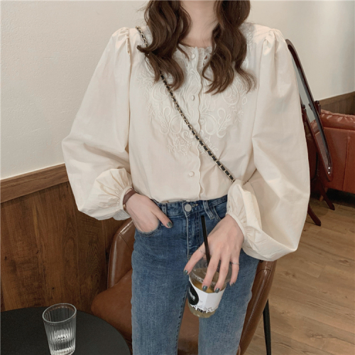 Real shot real price ~ Korean style ins hollow embroidery sweet Lace Long Sleeve Shirt~