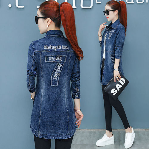 Mid length Denim Jacket Women's autumn wear new Korean versatile large denim top fashion embroidery long sleeve windbreaker