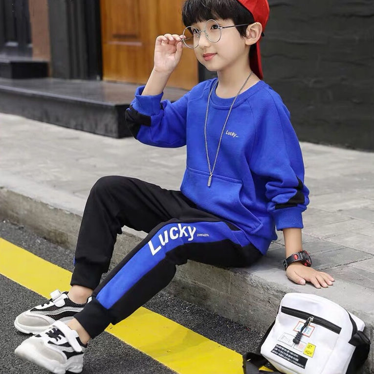 Children's wear boys' spring autumn suit two piece set children's long sleeve baby boys' children's middle and large children's pants sweater