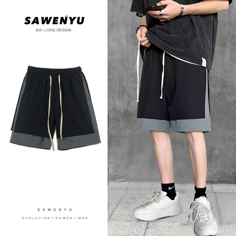 Summer Shorts men's thin Capris loose casual quick drying pants trend sports pants straight tube tooling ice silk pants