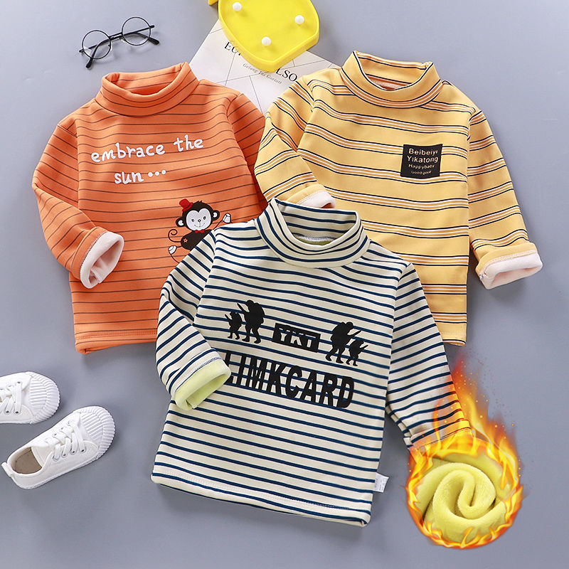 Children's long sleeve t-shirt men's and women's high collar Plush bottom shirt autumn and winter children's Plush warm top