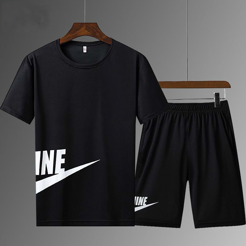 Two piece sports suit men's summer loose and comfortable short sleeve t-shirt men's running casual sportswear pants men's