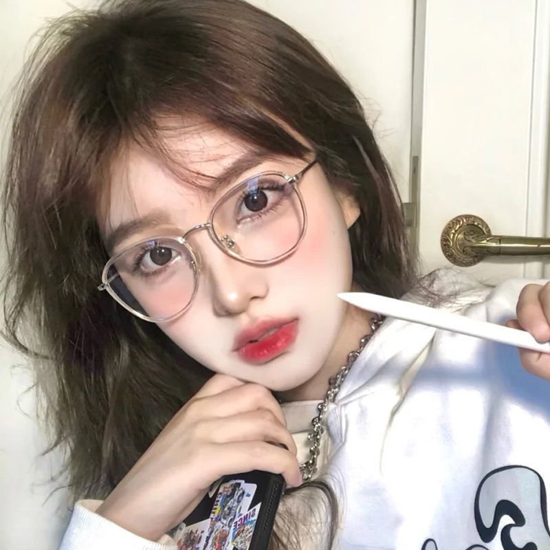 Korean nearsighted glasses for female students: anti blue light, anti radiation eyeglasses frame, flat lens without power
