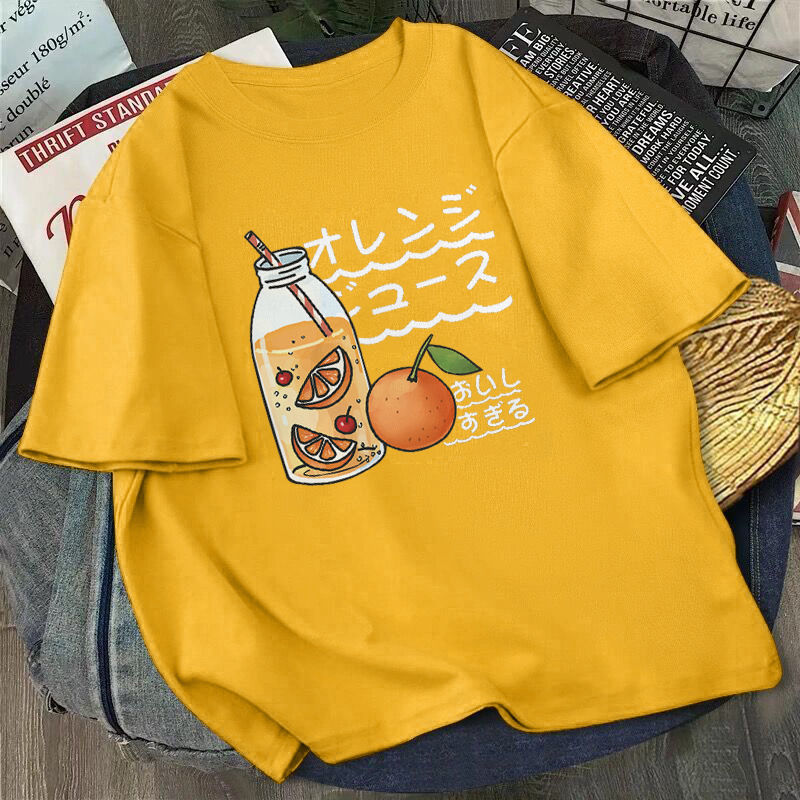 Cotton women's short sleeve T-shirt summer new fashion printing women's loose half sleeve Korean top female student trend