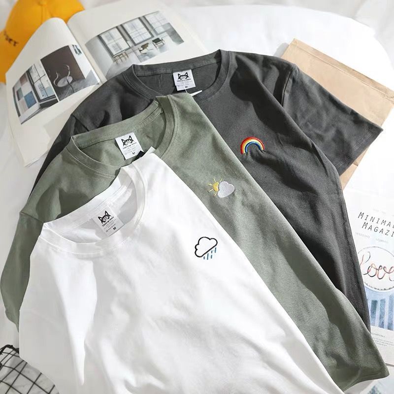 Hong Kong style ulzzang loose t-shirt men's short sleeve summer homestay BF wind bottom student couple half sleeve top men's and women's