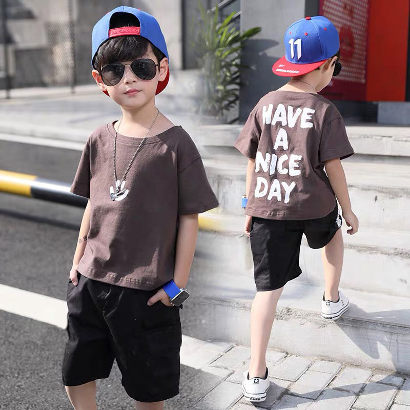 Children's Summer Boys' short sleeve suit Dadong summer 2020 new children's two piece set boys' Korean fashion