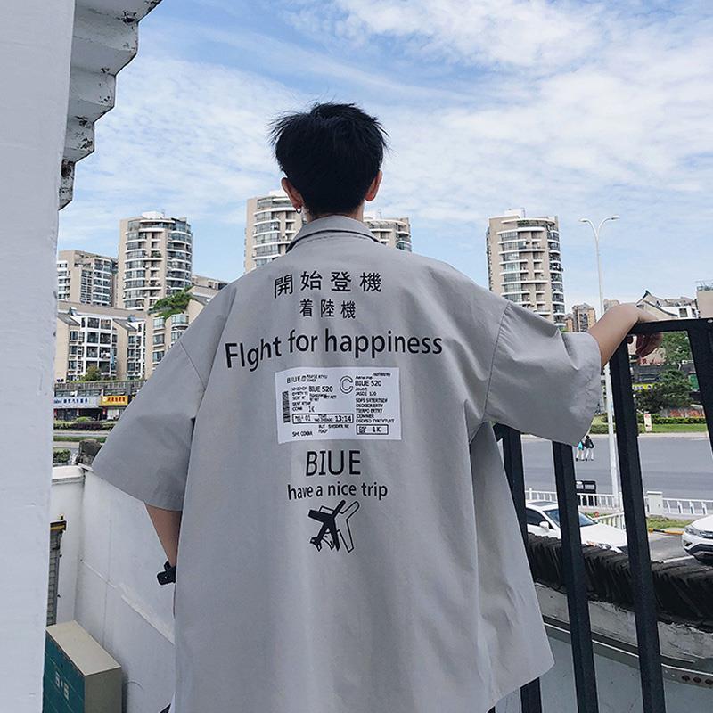 Long sleeved shirt men's 5-point sleeve Korean fashion versatile ins very fairy coat foreign style shirt men's handsome short sleeve 5