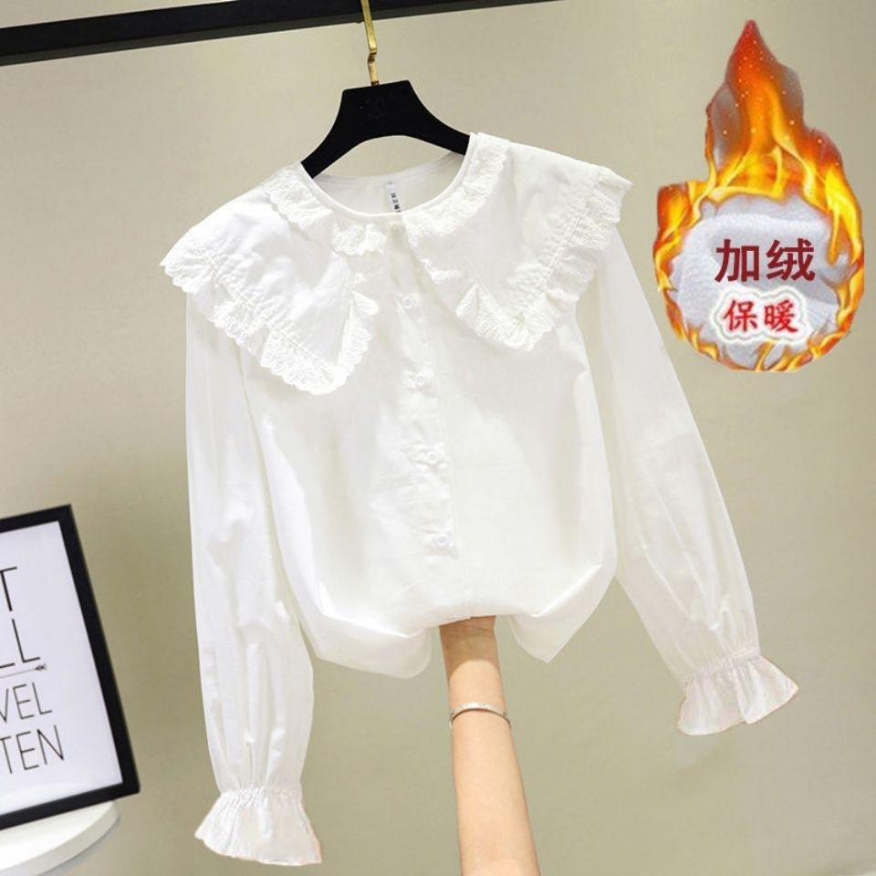 Girls' spring and autumn shirt 2020 new Korean style long sleeve white shirt children's lace doll collar bottom coat