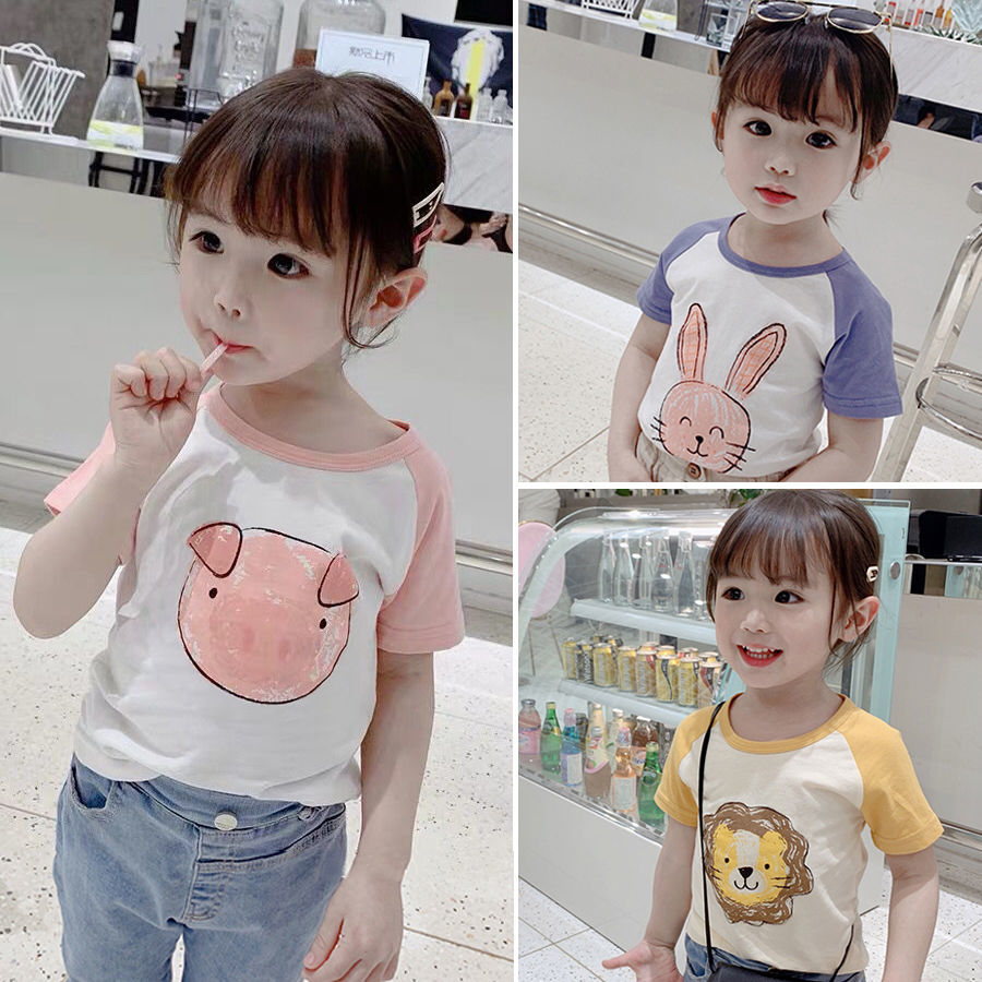 Children's short sleeve T-shirt boys' and girls' half sleeve shirts medium and large children's summer wear baby's bottom coat top children's pure cotton