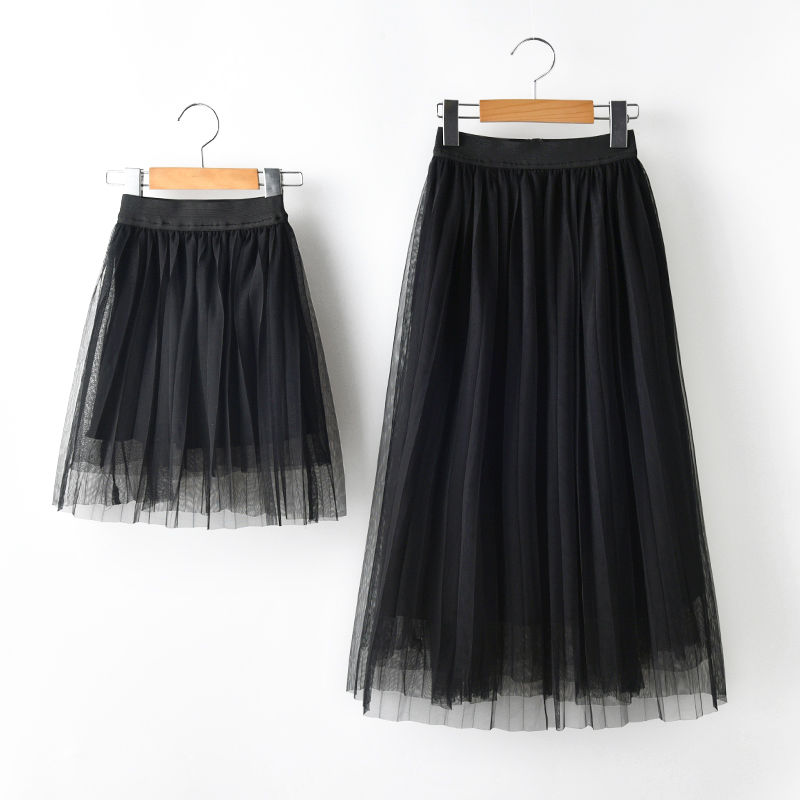 Girl's half length skirt net gauze pompous skirt parent child dress autumn and winter versatile Princess mid length skirt fairy A-line skirt student