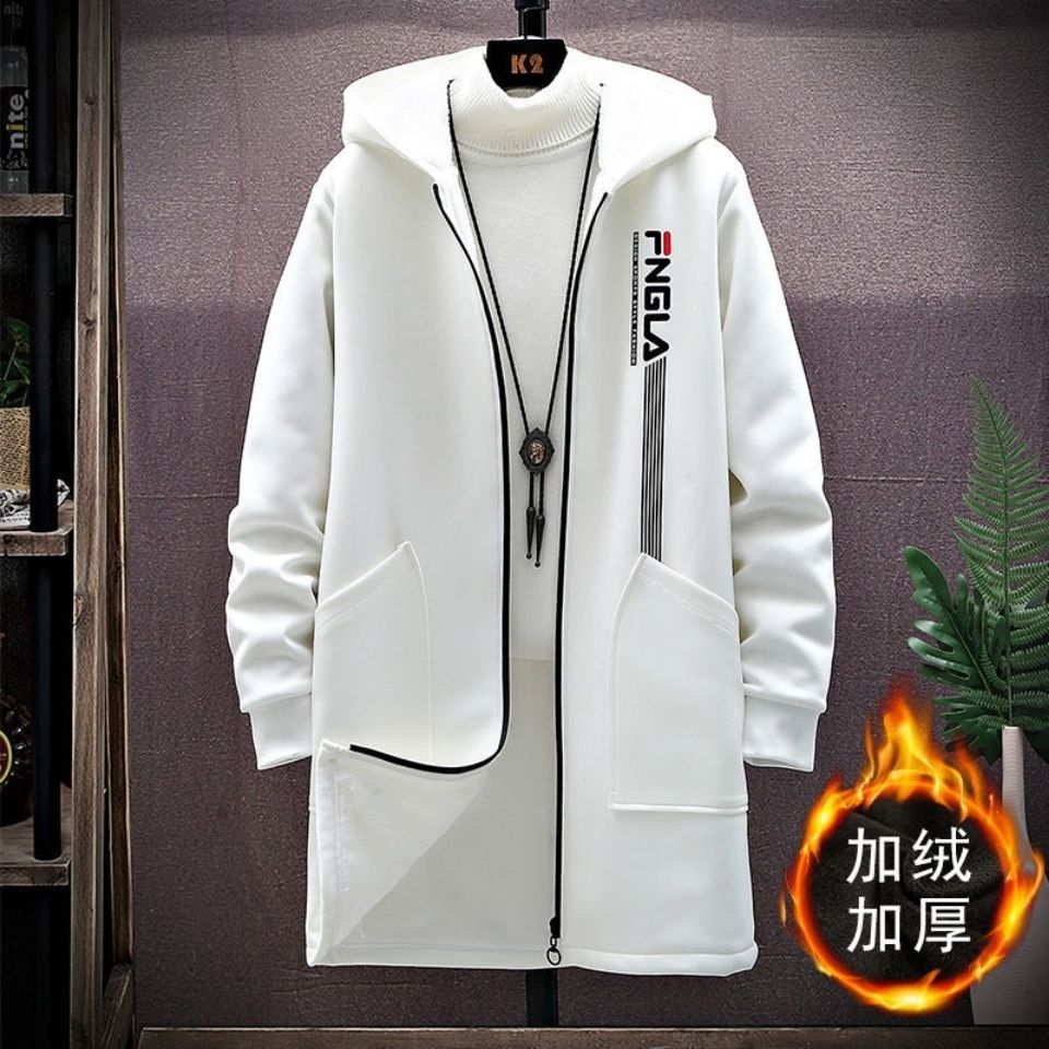 Coat man autumn and winter men's thickened and plush handsome coat jacket Student Korean new medium length windbreaker man