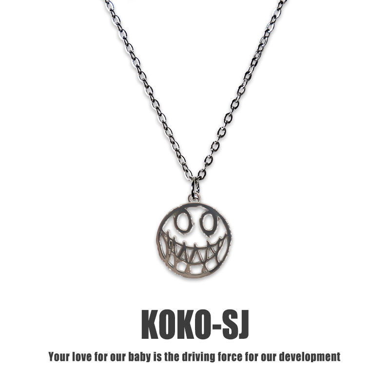 Fashion demon smile face Necklace versatile dark trampy punk personality couple net red silver plated pendant