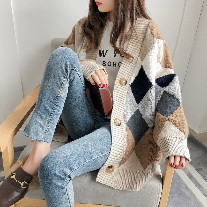 Net Red Woman's Sweater Jacket New Loose Korean Edition Lazy Wind Knitted cardigan Enhances Ocean Winter