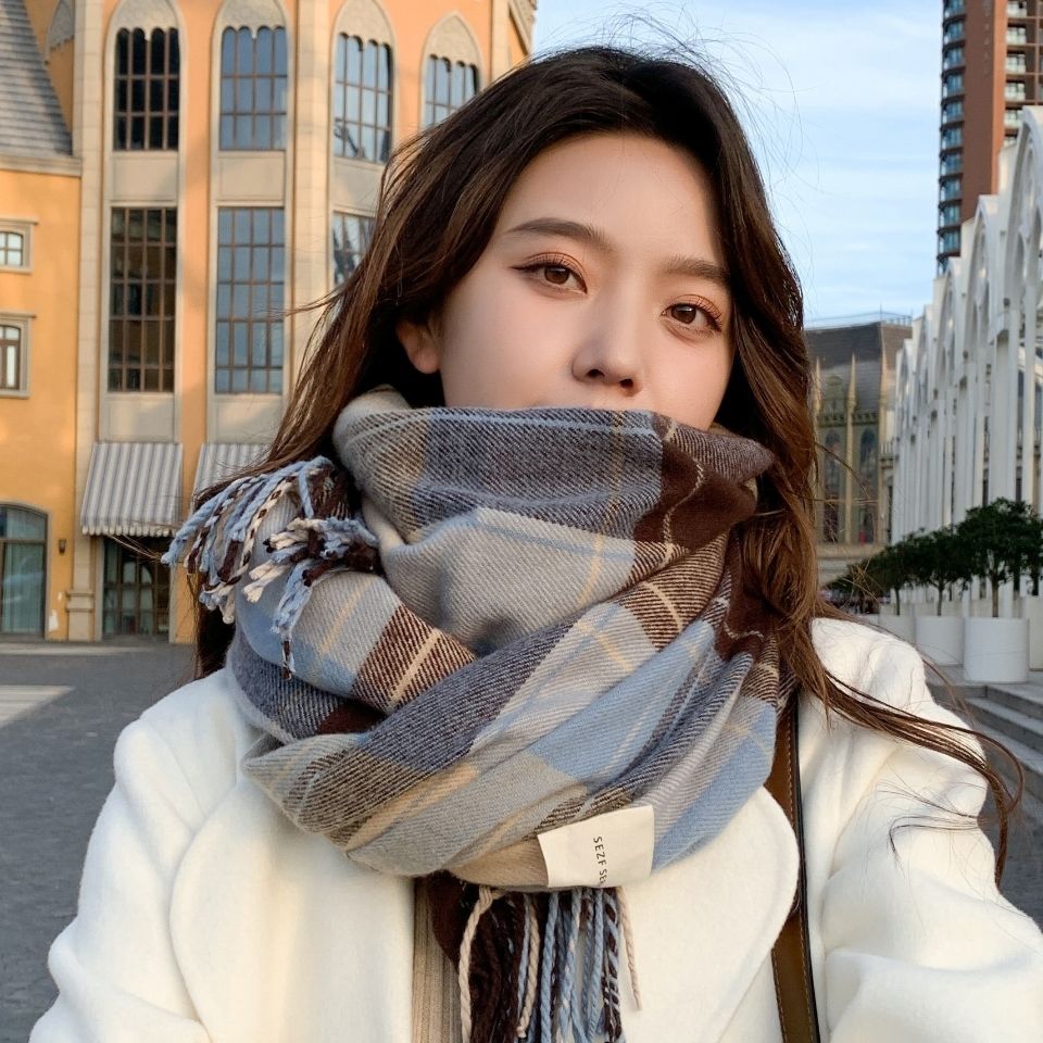 Scarves women's winter net red Student Korean version versatile check British classic thickened warm autumn men's bib shawl