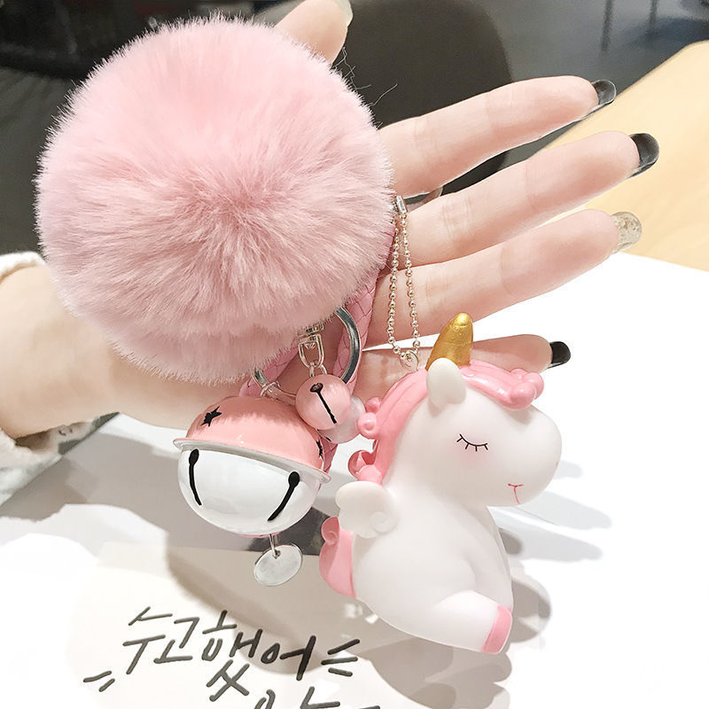 New cute Unicorn doll key chain creative Rex Rabbit Plush bell bag pendant female car key chain