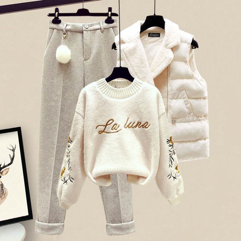 Gentle autumn and winter wear with winter women's wear with temperament vest sweater pants autumn winter suit women's three piece set