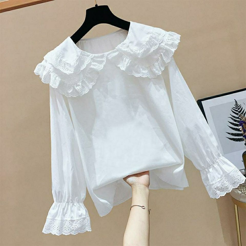 Girl's small fresh Lace Baby collar shirt 2020 new foreign style bottom white shirt girl spring and summer top