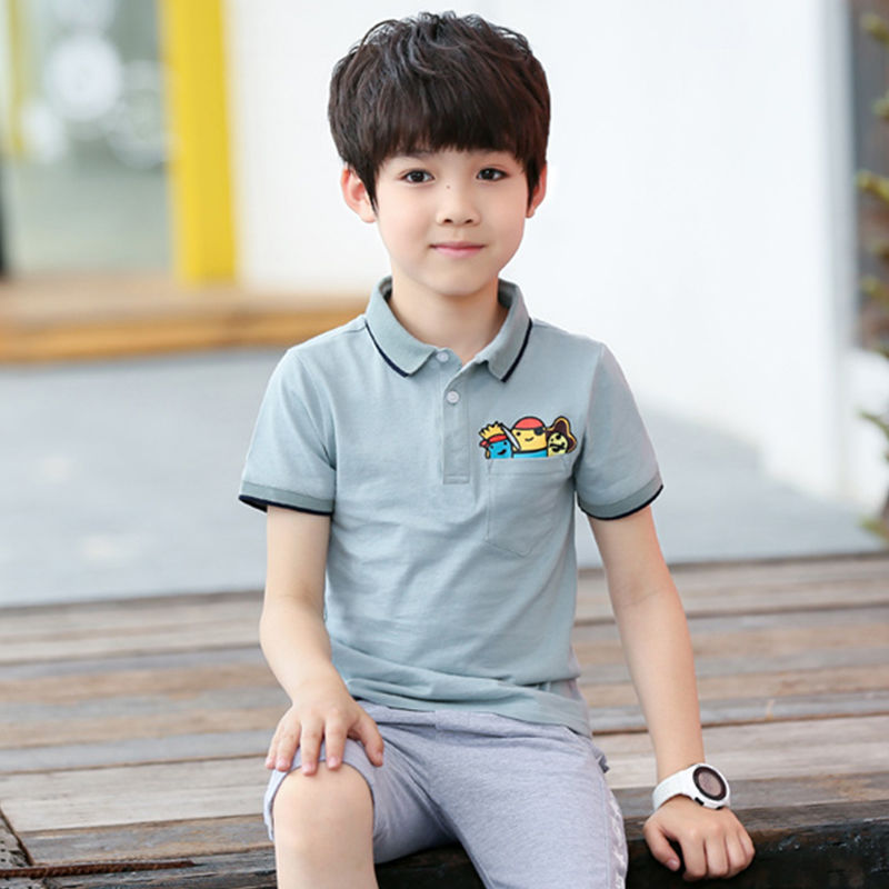 Summer Boys' pure cotton polo shirt medium size boys' Lapel T-shirt children's Casual Short Sleeve Top New Fashion boys' wear