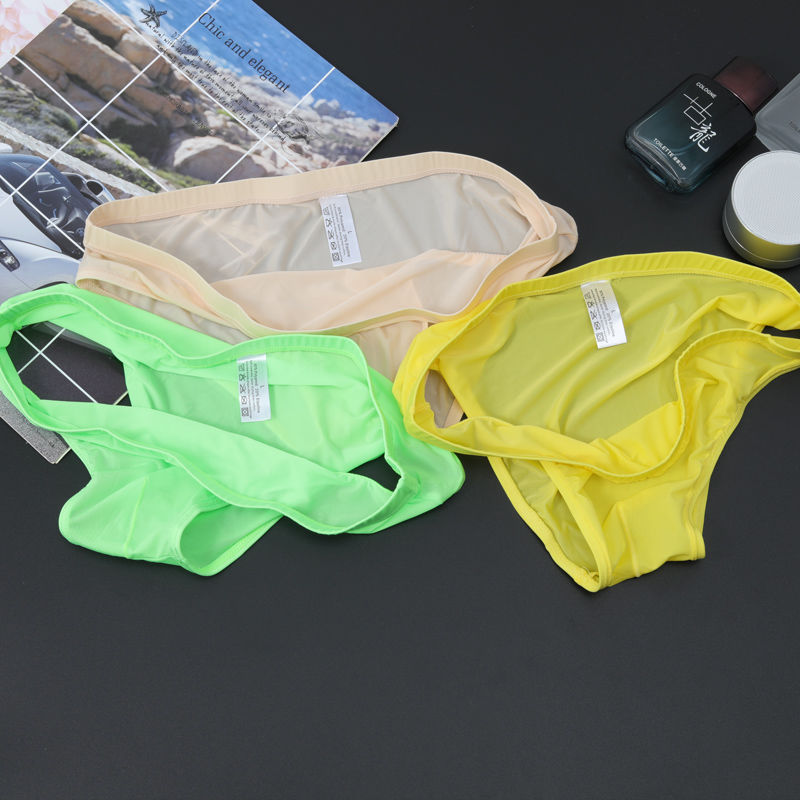 Men's triangle underwear ice sexy transparent ultra thin ice low waist adult silk ice smooth lace